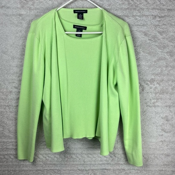Goodclothes Sweaters - Lime Green Sweater Cardigan Twinset Sz Medium Goodclothes